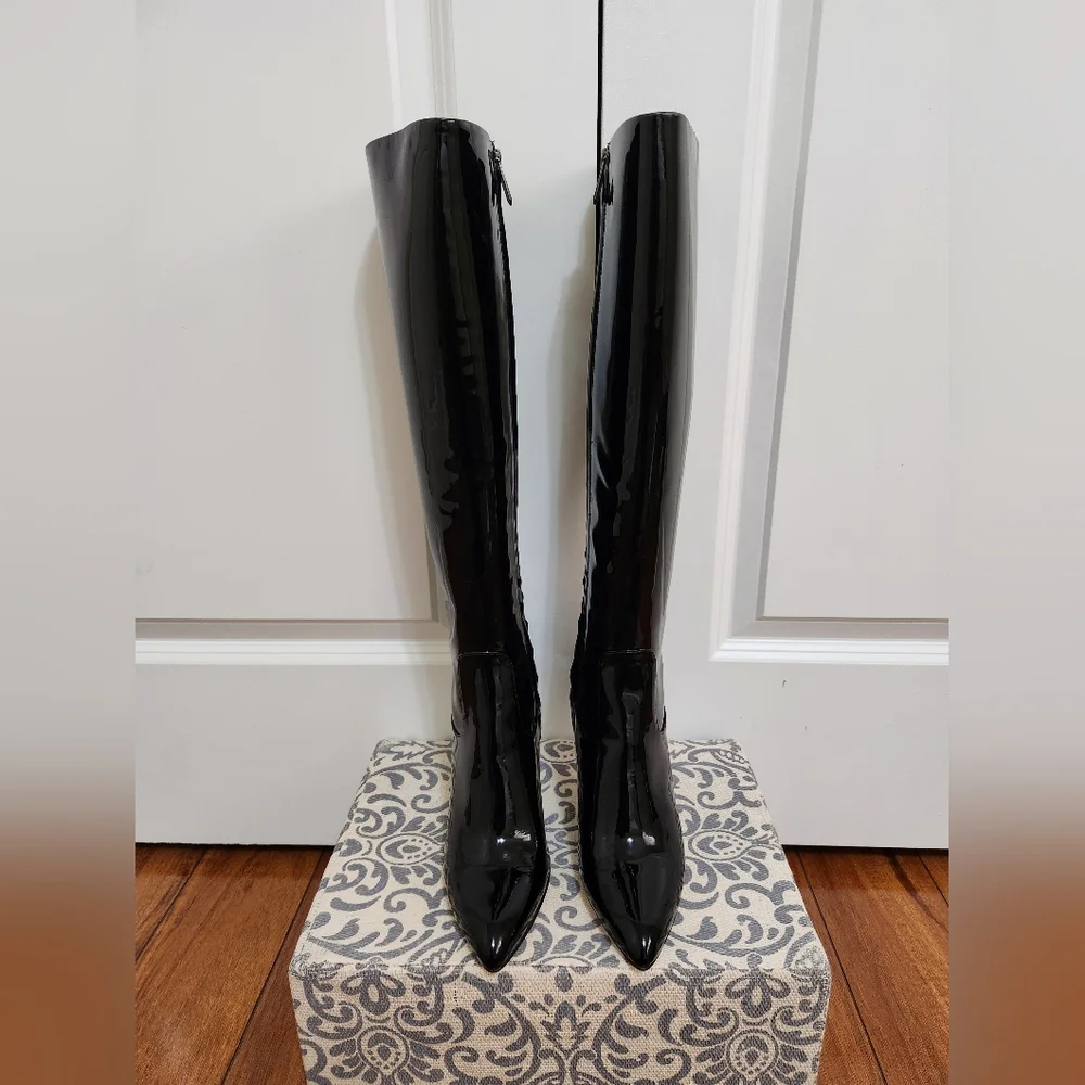 SAM ELDERMAN Olencia Black Patent Leather Knee High Boot Size 8M NWT - Picture 5 of 6
